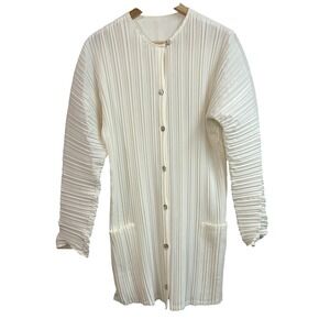 Vtg Babette Pleated Button Up Cardigan Cream Women's Small Oversized Made in USA